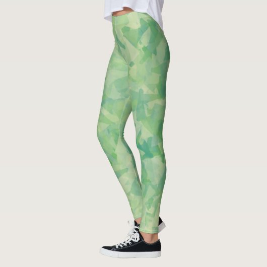 Luxuriöse grüne gelbe Wasserfarbe Abstrakte Kunst Leggings (Links)