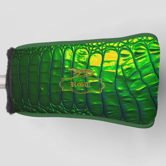 Luxuriöse grüne Imitate Krokodile Mit Monogramm Pu Golf Headcover (Vorderseite)
