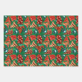 Luxuriöse grüne rote Imitate Glitzer Zwerge Weihna Geschenkpapier Set (Vorderseite 2)