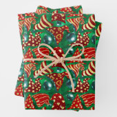 Luxuriöse grüne rote Imitate Glitzer Zwerge Weihna Geschenkpapier Set (Beispiel)