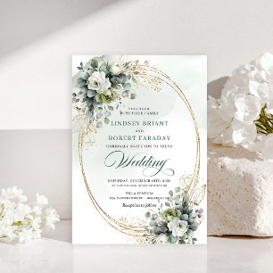 Luxuriöse grüne und goldene Rosen-Hochzeitseinladu Einladung