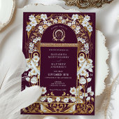 Luxuriöse Hochzeit in Burgund & Antique Gold Flora Einladung