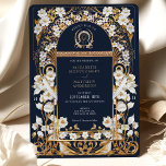 Luxuriöse Hochzeit von Navy Blue & Antique Gold Fl Einladung<br><div class="desc">Treten Sie ein in eine Welt zeitloser Romantik mit unserer luxuriösen Navy Blue und Antique Gold Floral Wedding Einladung. Dieses exquisite Design verschmilzt die Opulenz der Jugendstil-Ära mit modernen Empfindlichkeiten und schafft ein atemberaubendes Stück, das den Ton für Ihren Hochzeitstag Set. Die Einladung zeigt ein bezauberndes Blumenmotiv mit cremefarbenen, goldenen...</div>