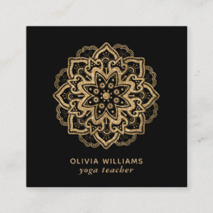 Luxuriöse Imitate Gold Glitzer Boho Mandala Black Quadratische Visitenkarte