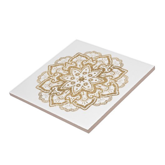 Luxuriöse Imitate Gold Glitzer Boho Mandala White Fliese (Seite)