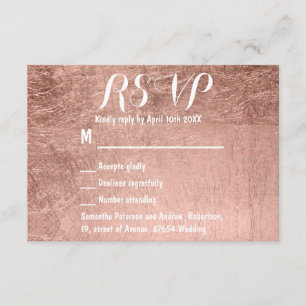 Luxuriöse Imitate Rose Goldblatt Hochzeit RSVP Karte
