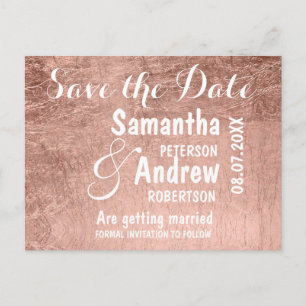 Luxuriöse Imitate Rose Goldblatt Save the Date Ankündigungspostkarte