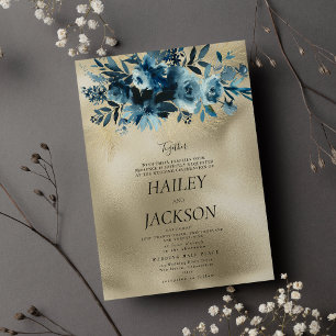 Luxuriöse indigofarbene Hochzeit mit botanischem B Einladung