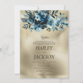 Luxuriöse indigofarbene Hochzeit mit botanischem B Einladung (Vorderseite)