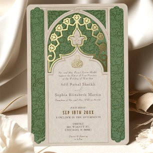 Luxuriöse islamische Spitze Grüne Hochzeit Folieneinladung