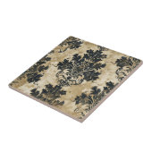 Luxuriöse Ivory Damask Elegantes Schwarzes Beige Fliese (Seite)