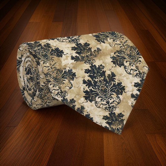 Luxuriöse Ivory Damask Elegantes Schwarzes Beige Krawatte