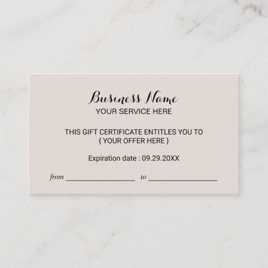 Luxuriöse Ivory Gold Glitzer Salon Geschenkgutsche Rabattkarte (Rückseite)