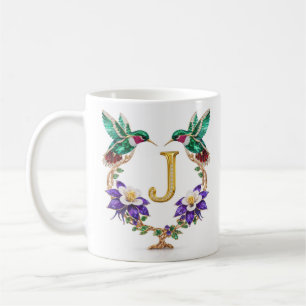 Luxuriöse, juwelenbesetzte Hummingbird-Monogramm-J Kaffeetasse