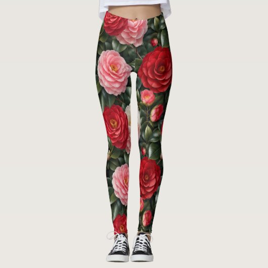 Luxuriöse Kamelienblüten-Foliage Leggings (Vorderseite)