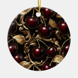 Luxuriöse Kirsche und Gold Barock Nahtloses Muster Keramik Ornament