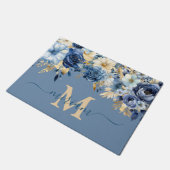 Luxuriöse Kitchen Floor Mat: Blau und Gold Blume Fußmatte (Schrägansicht)