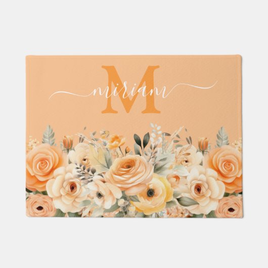 Luxuriöse Kitchen Floor Mat: Peach Orange Blume Fußmatte (Vorderseite)