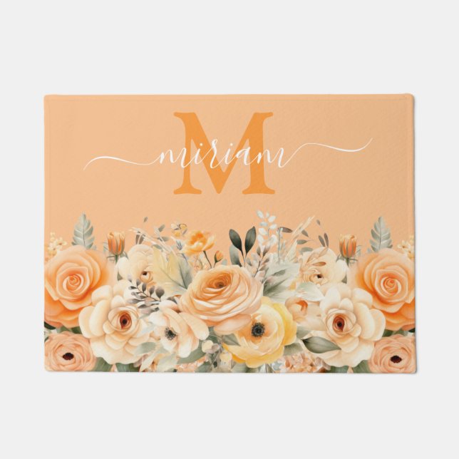 Luxuriöse Kitchen Floor Mat: Peach Orange Blume Fußmatte (Vorderseite)