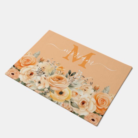 Luxuriöse Kitchen Floor Mat: Peach Orange Blume Fußmatte (Schrägansicht)