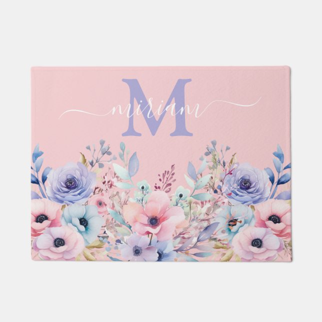 Luxuriöse Kitchen Floor Mat: Rosa und Blumen Fußmatte (Vorderseite)