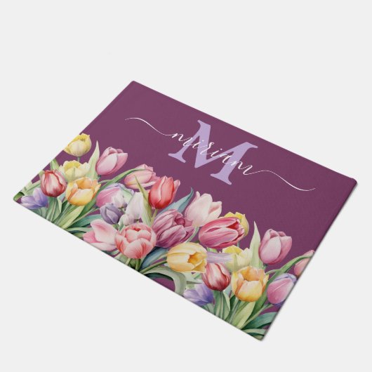 Luxuriöse Kitchen Floor Mat: Rosa und Lila Tulpen Fußmatte (Schrägansicht)
