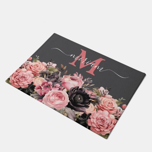 Luxuriöse Kitchen Floor Mat: Rosa und Schwarze Blu Fußmatte (Schrägansicht)