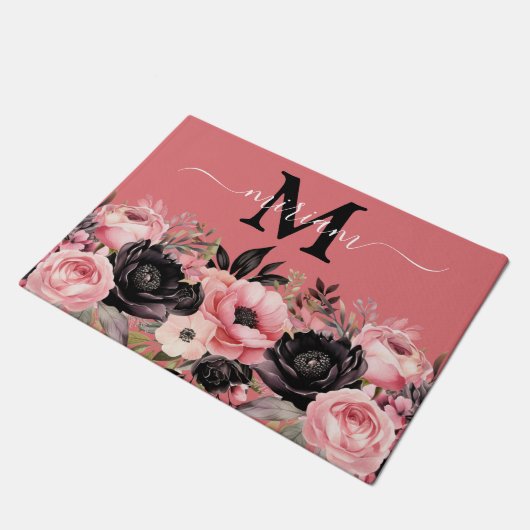 Luxuriöse Kitchen Floor Mat: Rosa und Schwarze Blu Fußmatte (Schrägansicht)