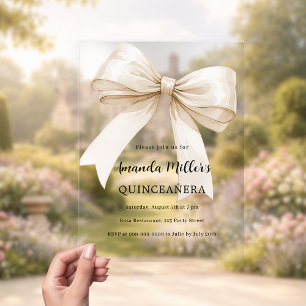 Luxuriöse, klare Quinceanera-Schleife in Beige Cre Acryleinladungen