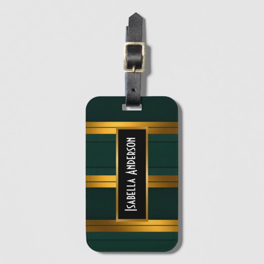 Luxuriöse Kollektion von Green Gold Linen Texture Gepäckanhänger (Vorderseite Vertikal)