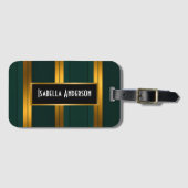 Luxuriöse Kollektion von Green Gold Linen Texture Gepäckanhänger (Vorderseite (Horizontal))