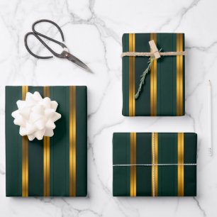 Luxuriöse Kollektion von Green Gold Linen Texture Geschenkpapier Set
