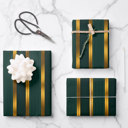 Luxuriöse Kollektion von Green Gold Linen Texture Geschenkpapier Set (Vorderseite)