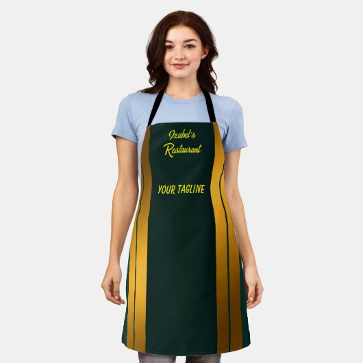 Luxuriöse Kollektion von Green Gold Linen Texture Schürze (Getragen)