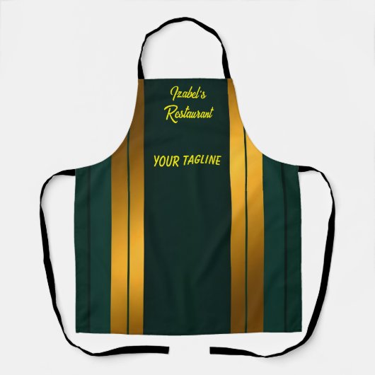 Luxuriöse Kollektion von Green Gold Linen Texture Schürze (Vorderseite)