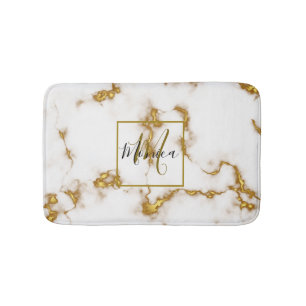 Luxuriöse, königlich elegante Marble Gold Monogram Badematte