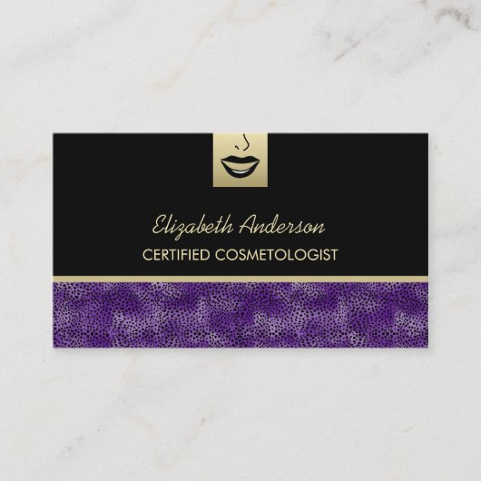 Luxuriöse Kosmetologie Lila Cheetah Makeup Artist Visitenkarte (Vorderseite)