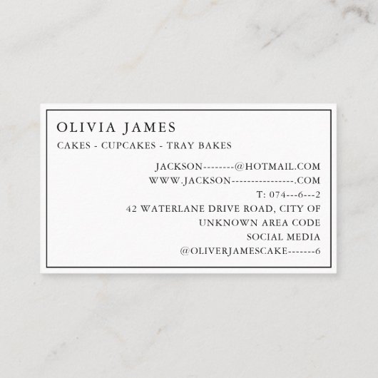Luxuriöse Kuchen für Baker Koch Cake Decorator Visitenkarte (Rückseite)