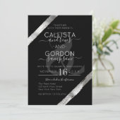 Luxuriöse Künstlerische Black Silver Pinselstriche Einladung (Stehend Vorderseite)