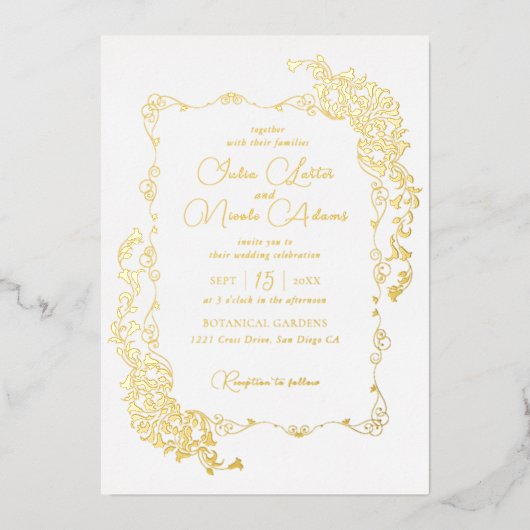Luxuriöse künstlerische Botanische Paisley Hochzei Folieneinladung (Vorderseite)