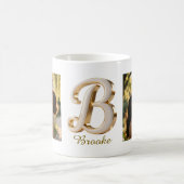 Luxuriöse Kursiv Gold Weiße Initiale B + 2 FOTO Kaffeetasse (Mittel)