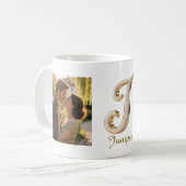 Luxuriöse Kursiv Gold Weiße Initiale J + 2 FOTO Kaffeetasse (Vorderseite Links)
