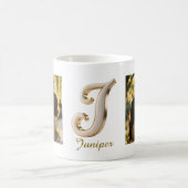 Luxuriöse Kursiv Gold Weiße Initiale J + 2 FOTO Kaffeetasse (Mittel)