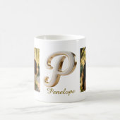 Luxuriöse Kursiv Gold Weiße Initiale P + 2 FOTO Kaffeetasse (Mittel)