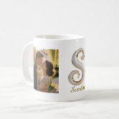 Luxuriöse kursive Gold Weiße Initiale S + 2 FOTO Kaffeetasse (Vorderseite Links)