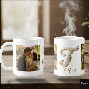 Luxuriöse Kursivschrift Gold Weiß Initial T+ 2 FO Kaffeetasse
