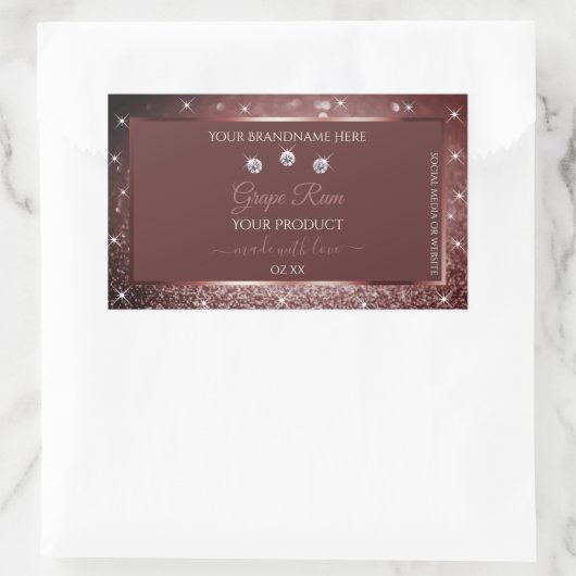 Luxuriöse Labels für Burgundy Sparkle Glitzer Rechteckiger Aufkleber (Tasche)