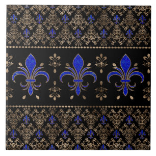 Luxuriöse Lapils Lazuli und goldene Fleur-de-lis- Fliese