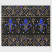 Luxuriöse Lapils Lazuli und goldene Fleur-de-lis-O Geschenkpapier (Flach)
