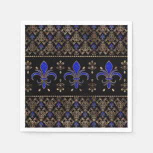 Luxuriöse Lapils Lazuli und goldene Fleur-de-lis- Serviette